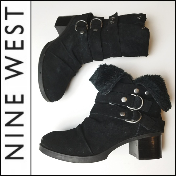 Nine West Shoes - NINE WEST Faux Fur Fold Over Boots w/ Buckles!